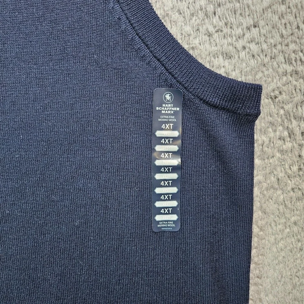 $89 NWT Hart Schaffner Marx 4XT 4X Tall Vest Sweater Men Merino Wool V-Neck Navy